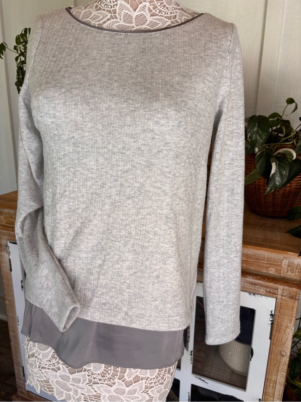 Light Gray Layered Long-Sleeve Women's sweater